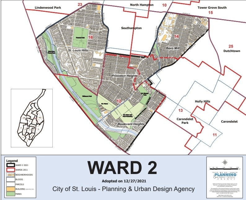Map of New 2nd Ward, St. Louis City (2023)