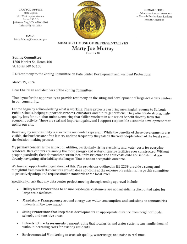 Page One, Letter from Stat Rep. Marty Joe Murray